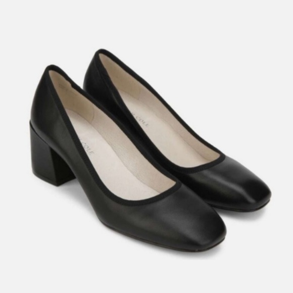 Leather Square Toe Block Heel Pumps 